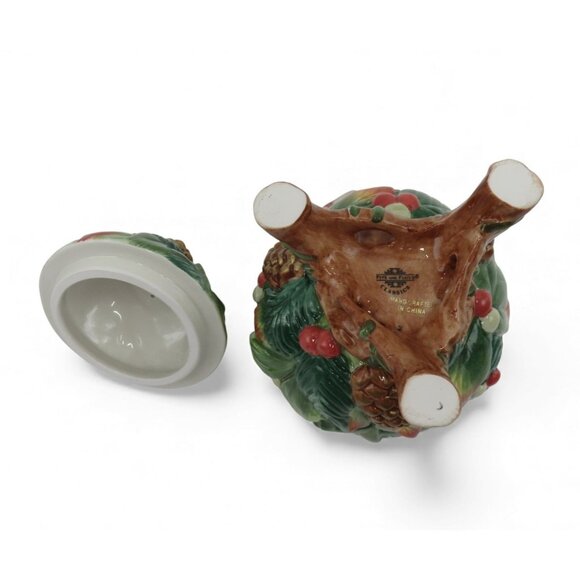 FITZ and FLOYD Classics Christmas Lodge Sugar Bowl Pinecone and Leaf Design - Picture 7 of 10